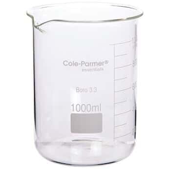 Cole-Parmer Elements Low-Form Beaker, Glass, Griffin Style, Graduated, 3000 mL