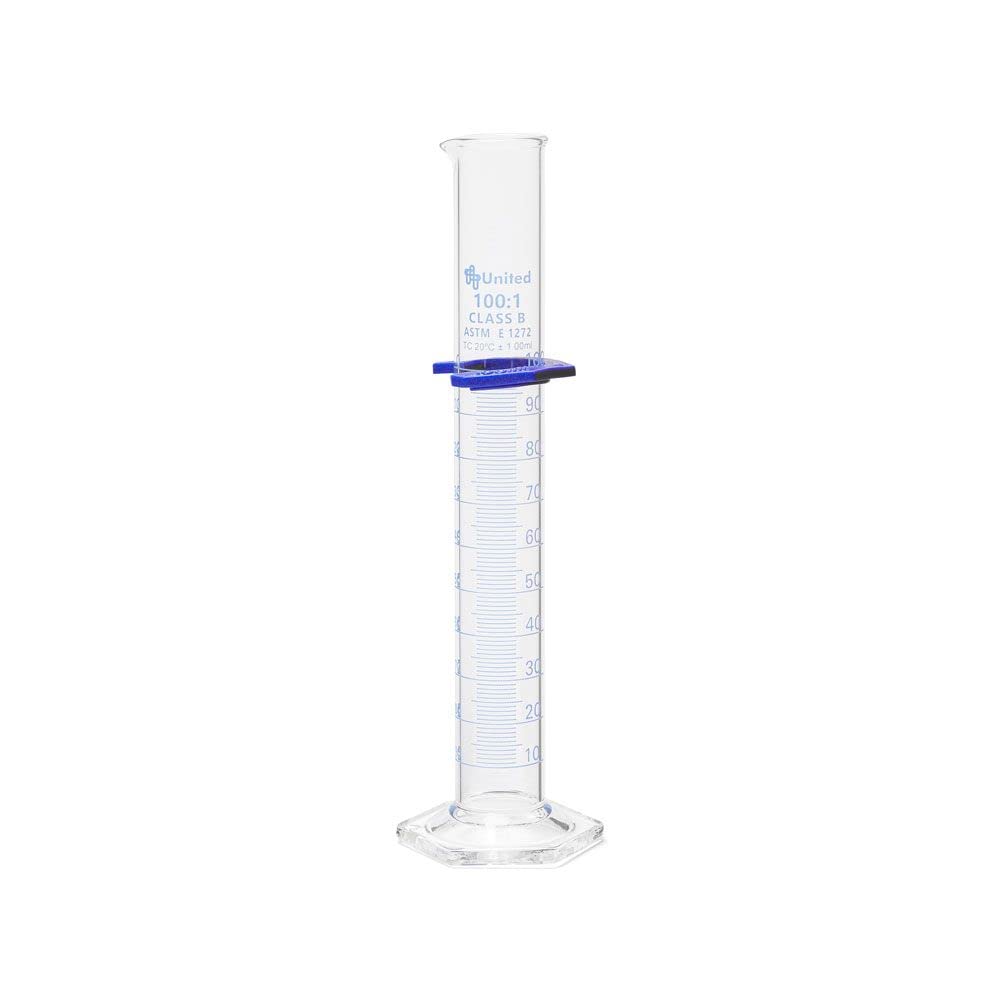 United Scientific™ (UNCYLNGB-100) 100ml Graduated Cylinder, Borosilicate 3.3 Glass, Double Metric Scale, Class B, Pack of 2