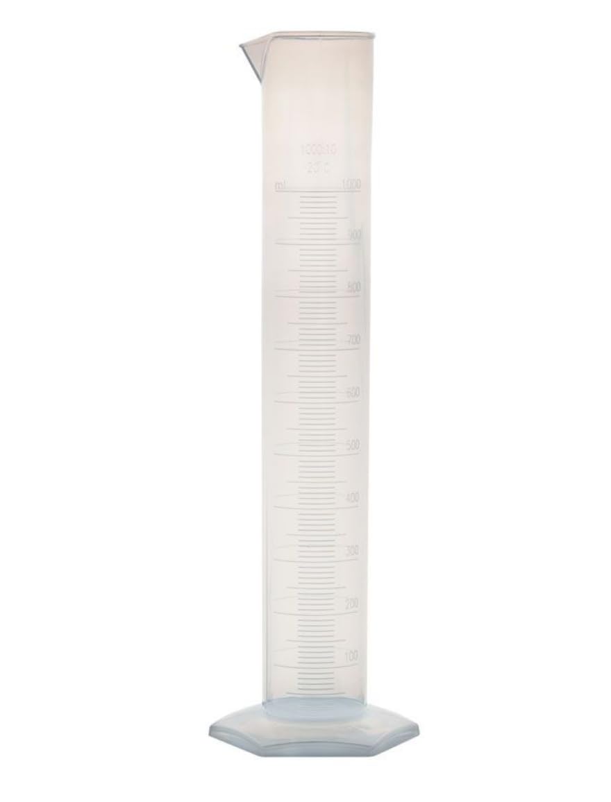 United Scientific™ Plastic Graduated Cylinder, 1000mL - Scientific Measuring Cylinder with Hexagonal Base - Polypropylene Plastic - Laboratory Quality, Autoclavable