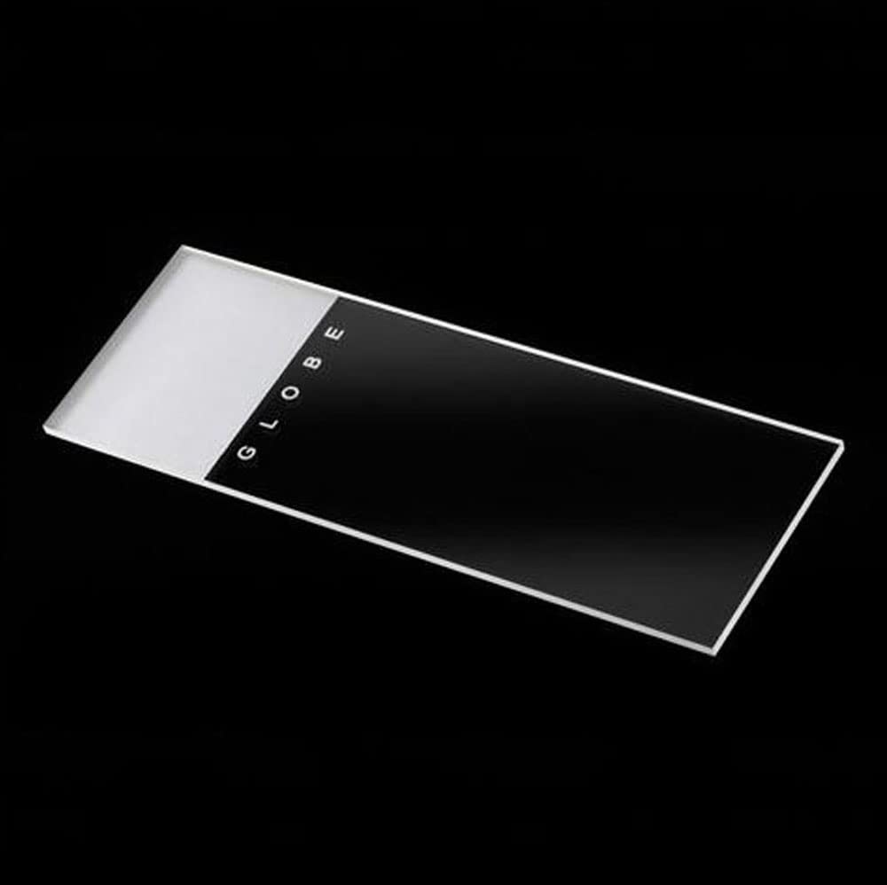 Globe Scientific 1328-144 Borosilicate Glass Microscope Slide, 90° Ground Edge with Safety Corners, Frosted, 25 mm W x 75 mm L (Pack of 144)
