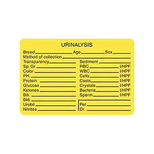 Tabbies Veterinary Laboratory Labels, Fluorescent Yellow, Urinalysis Labels, 3" W x 2" H, Instructions and Lab Results for Doctors and Staff, 320 Labels Per Roll