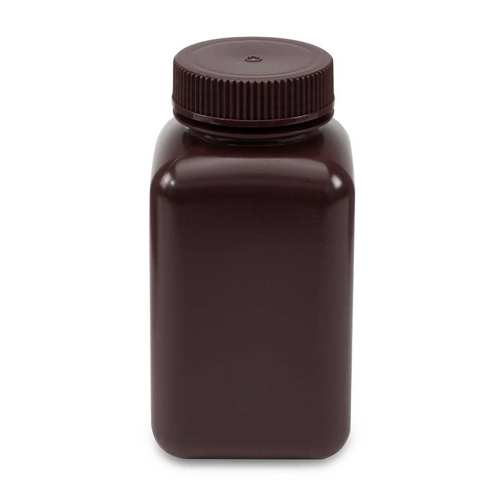 Globe Scientific 7180500AM Diamond RealSeal Bottle, Wide Mouth, Square, Amber HDPE with Amber PP Closure, 500mL, 12/Pack