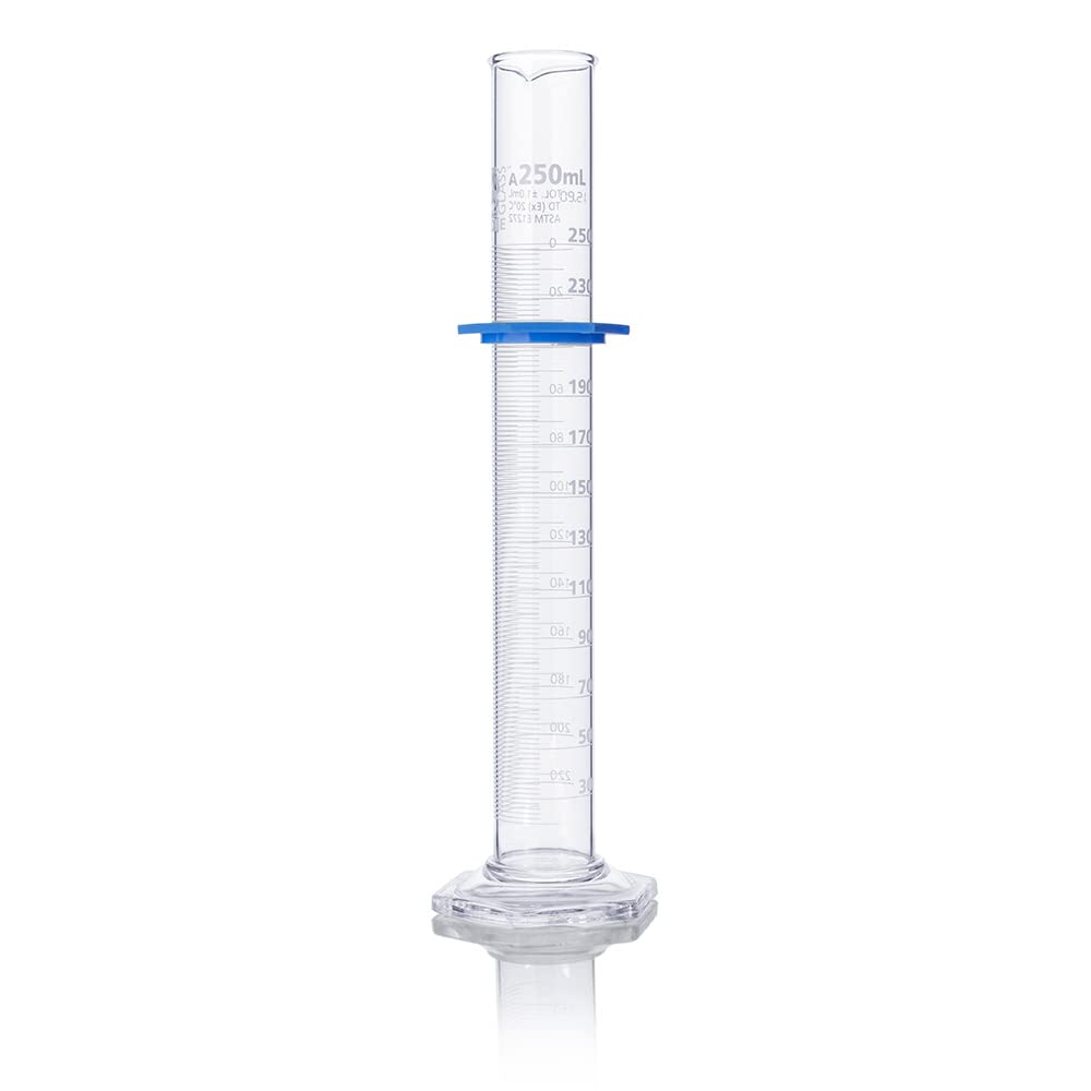 Graduated Cylinder, Globe Glass, 250mL, Class A, to Deliver (TD), Dual Grads, 3.3 Borosilicate Glass, ASTM E1272, 1/Box