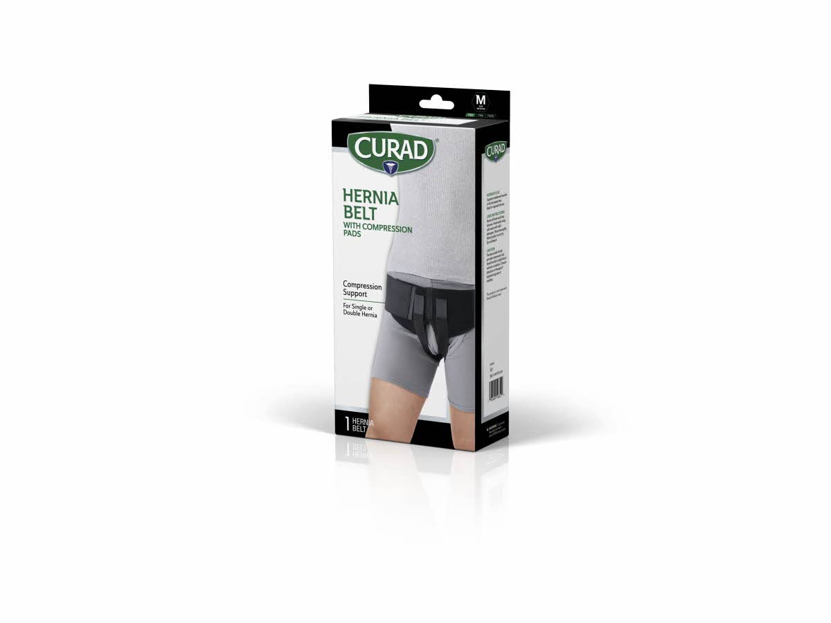 CURAD Hernia Belt with Compression Pads, Black, Medium