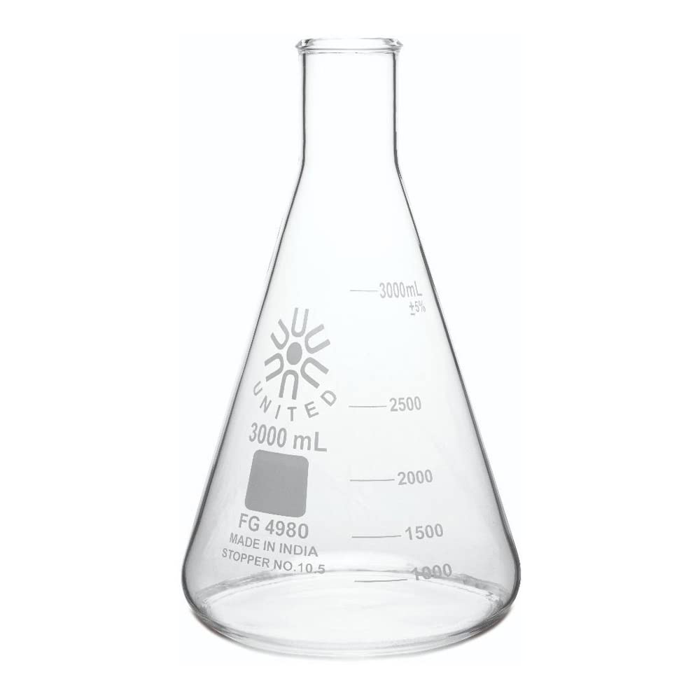 United Scientific™ FG4980-3000, 3000mL (3L) Borosilicate Glass Erlenmeyer Flask (Single)