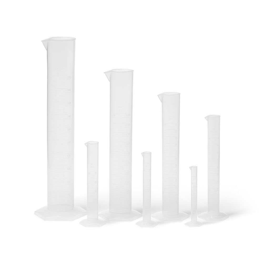 United Scientific™ Graduated Hex Base Cylinder Set, Polypropylene Measuring Cylinder, Plastic Graduated Cylinder Container, Lab Equipment, Chemistry Science Supplies, School Lab Supplies (Set of 7)