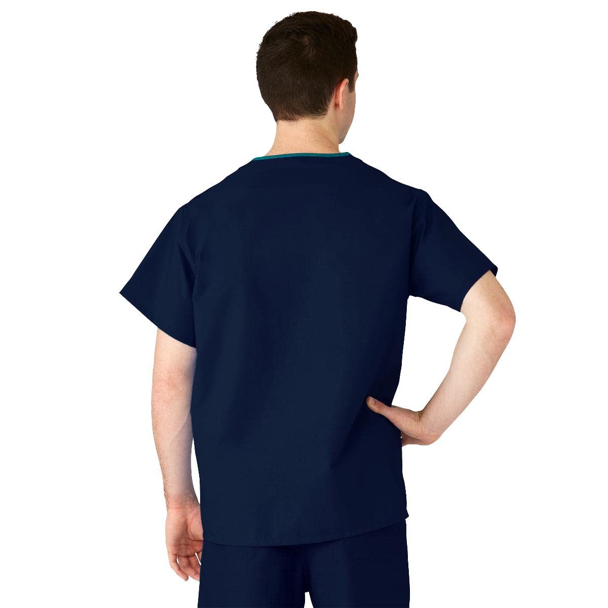 Medline M610NNTL-CM AngelStat Unisex Reversible V-Neck Scrub Top with 2 Pockets, Navy, Color Code, Large