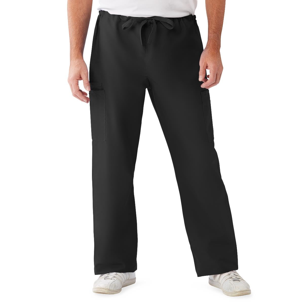 ComfortEase Unisex Nonreversible Drawstring Cargo Scrub Pants with Medline Color-Coding, Size M Regular Inseam, Black,1,Each,950DKWM-CM