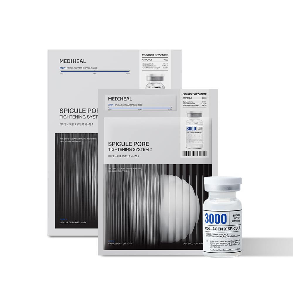 Mediheal Collagen Spicule 3000ppm Intensive Serum – Micro Needle Serum for Pore Care, Soothing & Skin Texture Improvement, 2-Step Pore Care Set,Collagen Spicule Ampoule and Gel Mask Set,4 pcs