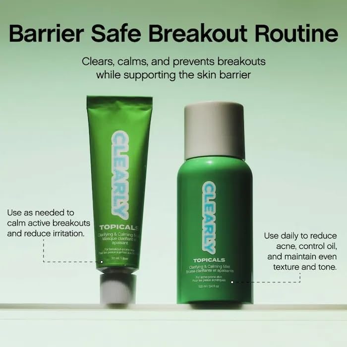Topicals Clearly Breakout, Clarifying + Calming Mask for Acne-Prone Skin | Reduces Breakouts & Redness | Clinical-Strength, Dual-Acid Formula with Hypochlorous Acid | Vegan, Cruelty-Free (2 oz)