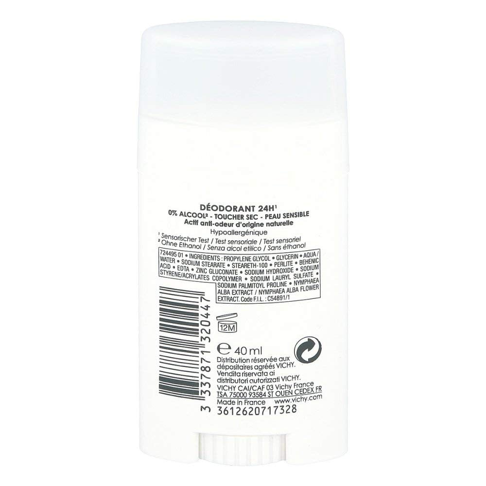 Vichy 24-Hour Dry-Touch Aluminum Free Deodorant, Stick, 1.35 Oz.