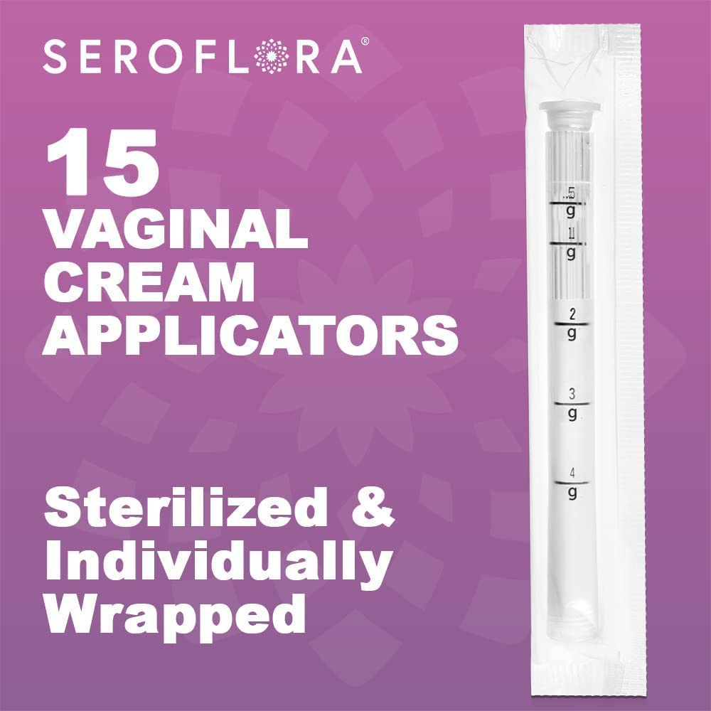 Seroflora Disposable Vaginal Cream Applicators - Fits Premarin, Estrace, Preseed, and Most OTC Gels, Lubricants, and Creams - Threaded End, Comfort Tip, and Dosage Markings (15 Pack) Made in USA.