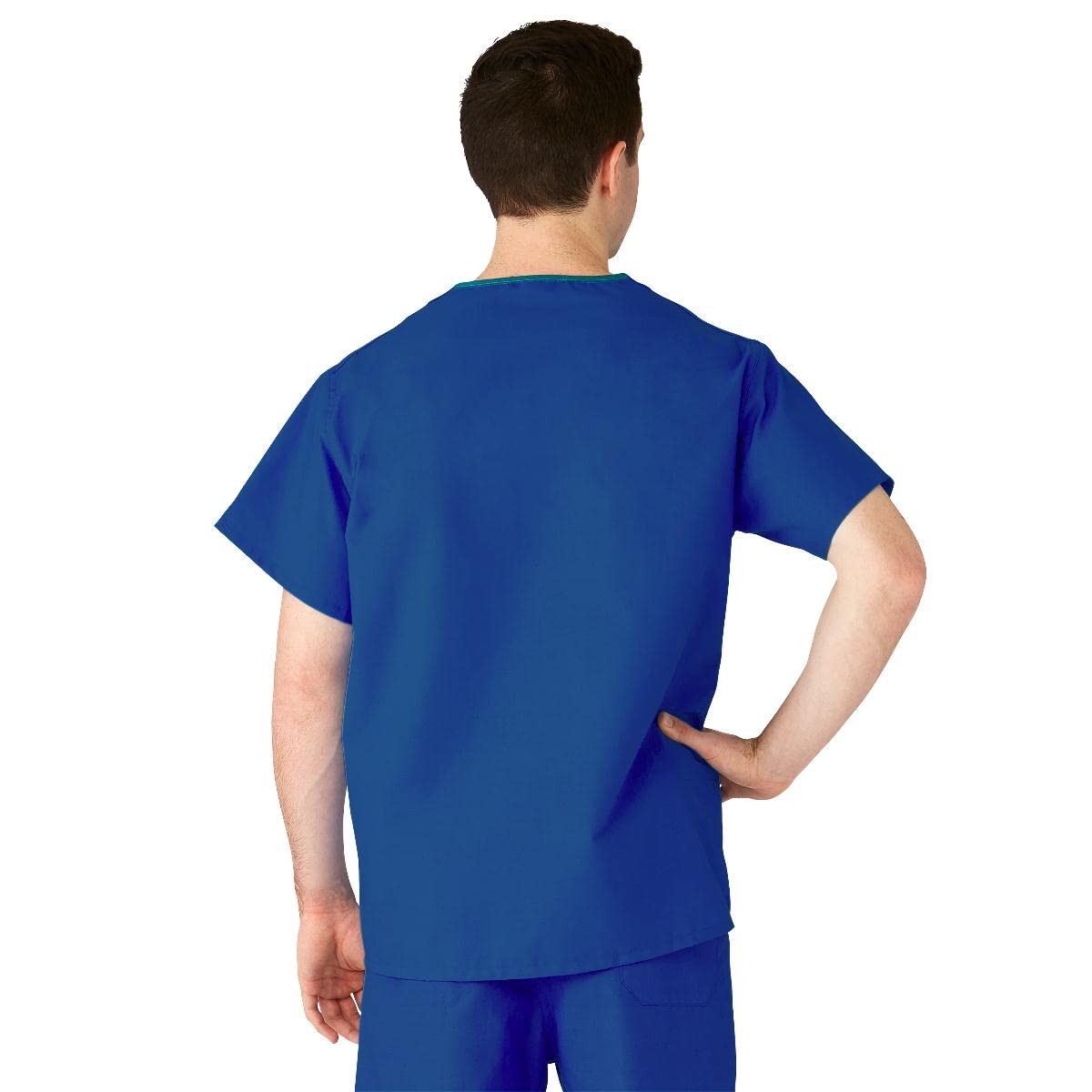 Medline AngelStat Unisex Reversible V-Neck Scrub Top, 2 Pockets, Sapphire, Size Medium