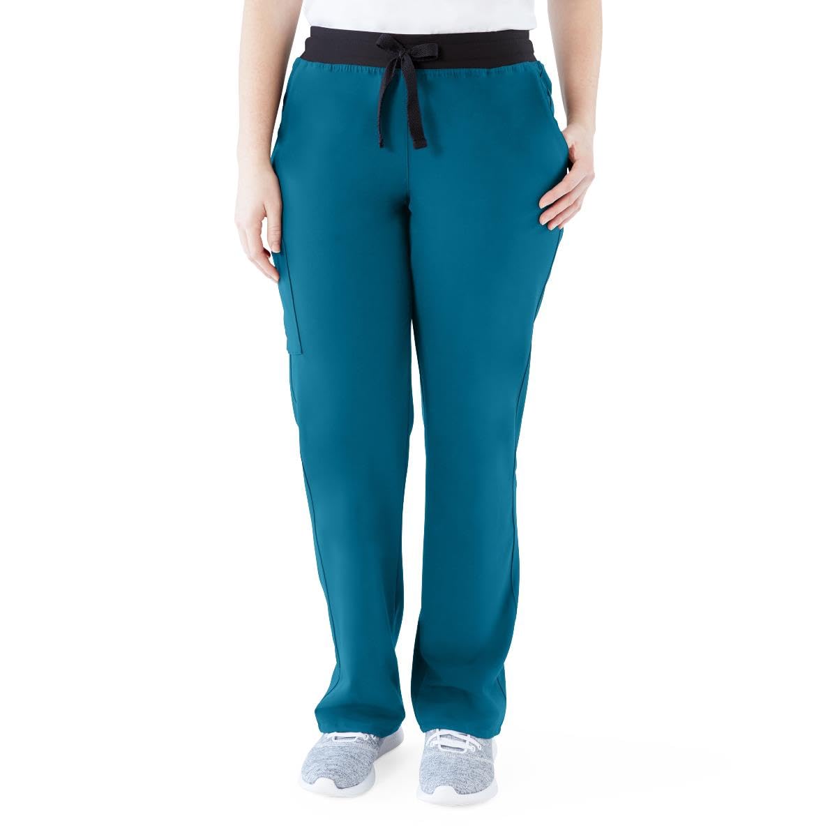 AVE. Women's Varick Six Pocket Midrise Straight Leg Scrub Pant in Caribbean Blue, L
