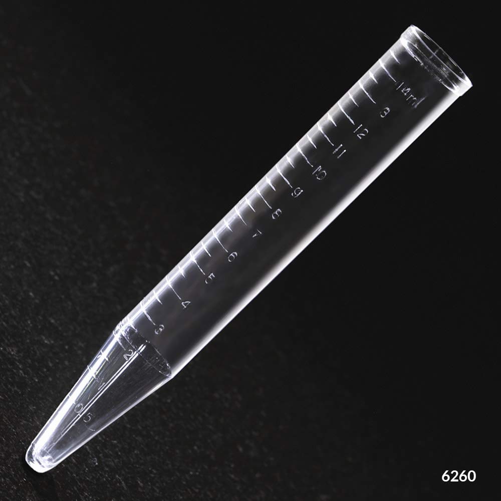 Globe Scientific 6260-250 Centrifuge Tube, Molded Graduations, PS, 2 mm Height, 14.5 mm Wide, 16 mm Length, 15 mL (Pack of 250)