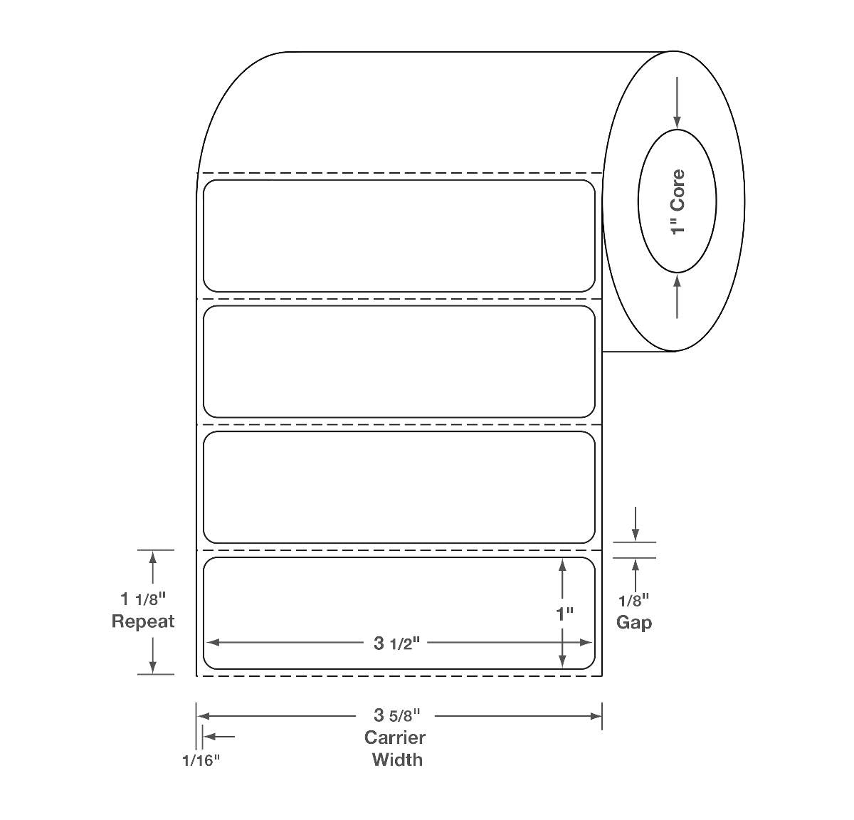 Blank Direct Thermal Printer Label, 3-1/2" x 1",12,Box,DTL902