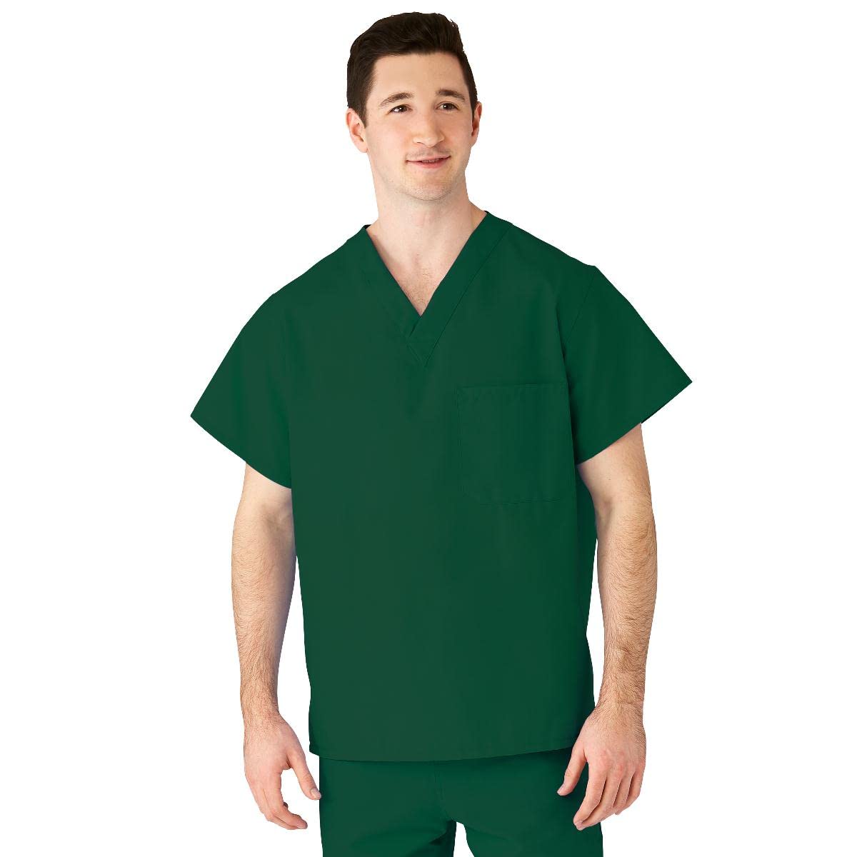 Medline 610NHGM-CA AngelStat Unisex Reversible V-Neck Scrub Top, 2 Pockets, Hunter, Size Medium