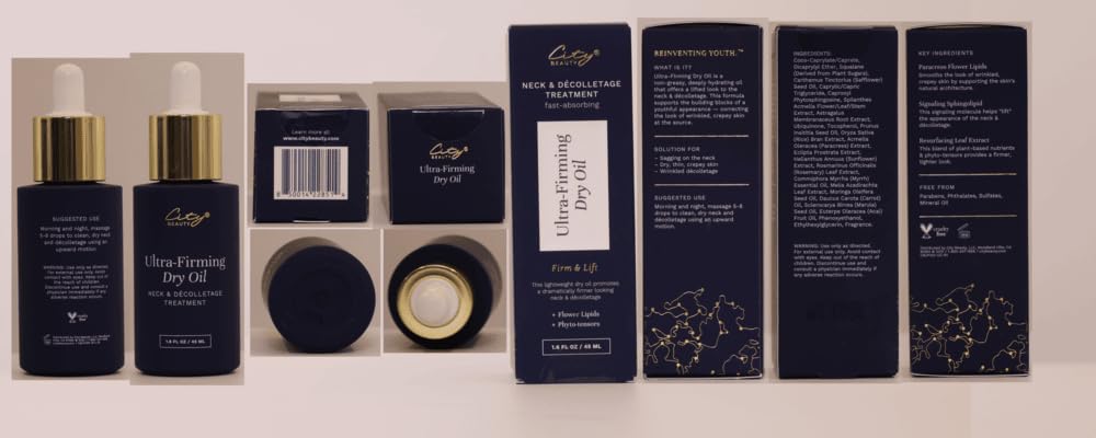 City Beauty Ultra-Firming Dry Oil - Neck & Décolletage Treatment - Hydrate & Lift - Solution for Crepey Skin, Sagging, & Wrinkles - Non-Greasy Formula - Anti-Aging Cruelty-Free Skin Care