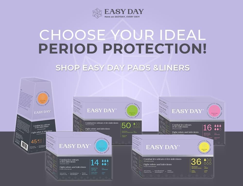 EASYDAY Overnight Heavy Flow(2-in-1 Period & Light Bladder Leakage Feminine Pads) Wings, Sensitive Skins, Unscented, Breathable, Ultra Thin Innovative Leak Guard, Individually Wrapped (12)