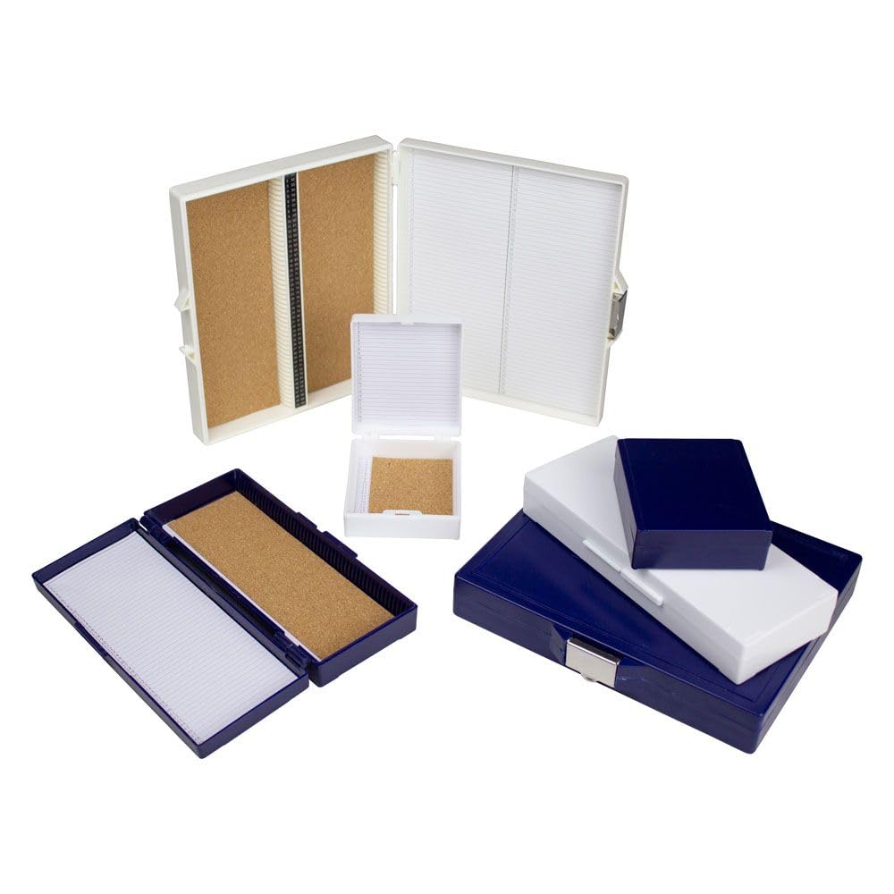 United Scientific™ 50-Place Microscope Slide Box, ABS, Blue