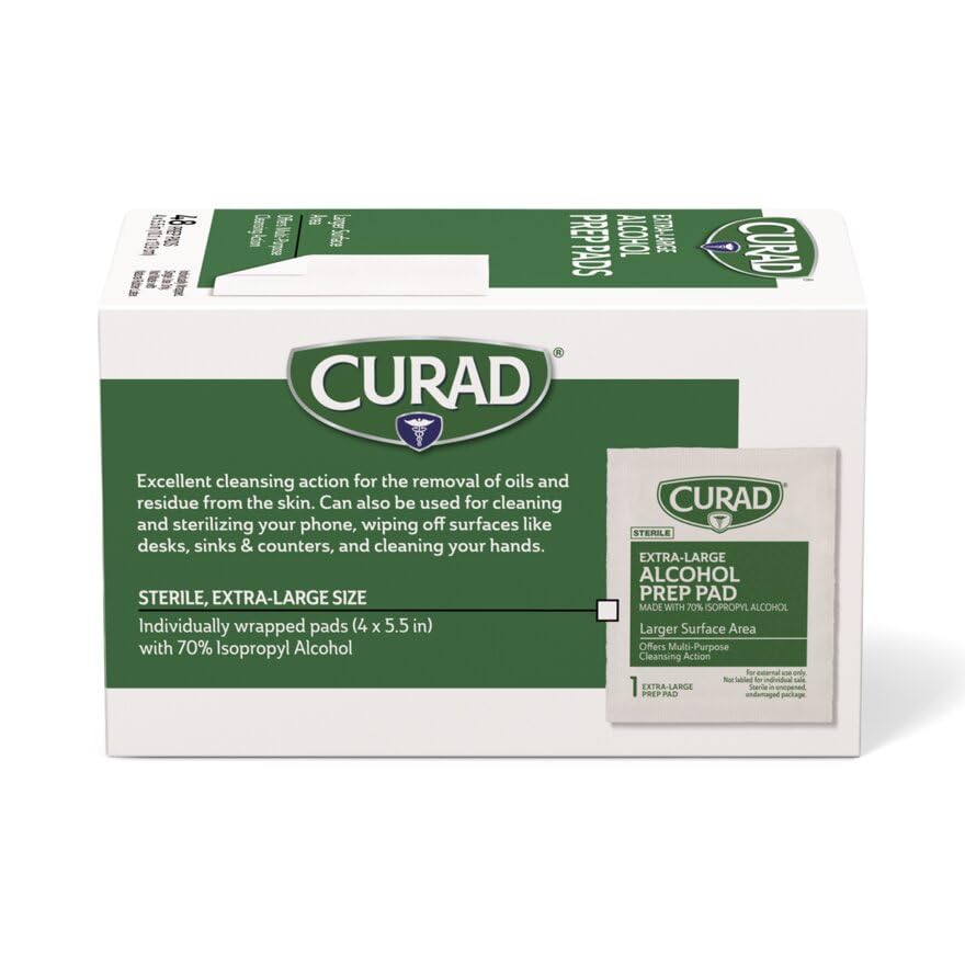 CURAD XL Size 2-Ply Sterile Alcohol Prep Pad, 4" x 5.5", 48/Box, Case of 24