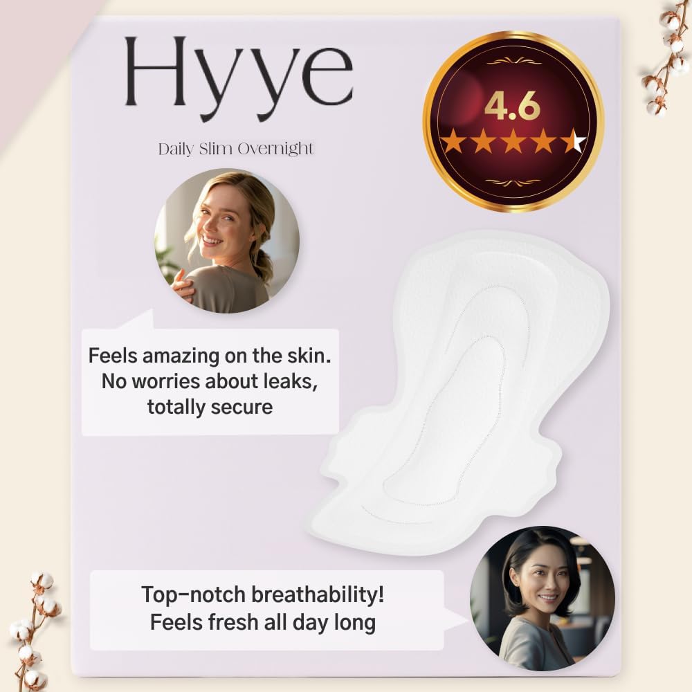 Hyye Ultra Thin Sanitary Pads Heavy Flow Large (28 Counts) + Overnight (24 Counts) 2+2 Packs