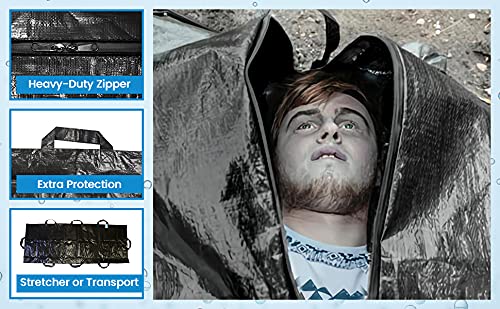 Primacare BB-3201 Body Bag Stretcher Combo with 8 Side Handles and Center Zipper, Waterproof Bags for Outdoor Camping Hiking and Sleeping, Polyethylene Cadaver Disaster Pouch, 90" x 36", Black