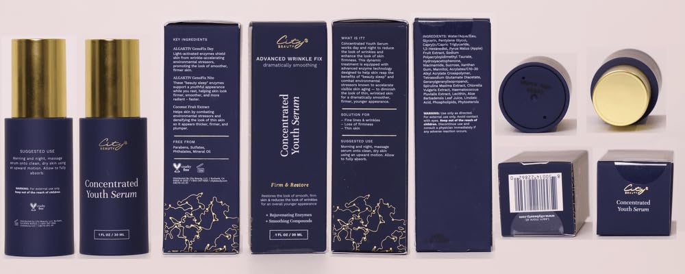 City Beauty Concentrated Youth Serum - Anti-Aging Face Serum - Firm & Smooth - Light-Activated Wrinkle Solution With Advanced Enzymes - Visibly Smooths Fine Lines & Wrinkles