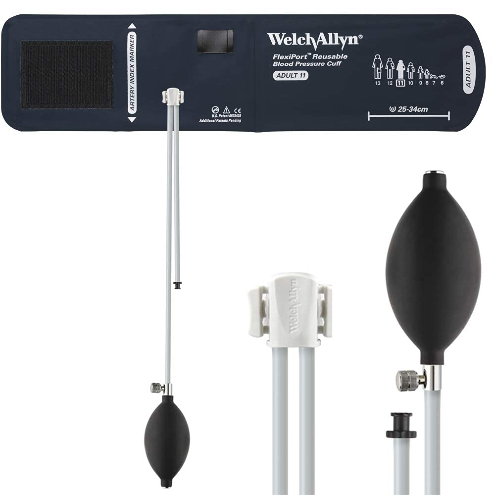 Welch Allyn REUSE-11-2BV FlexiPort Blood Pressure Cuff, Size 11, Adult, Reusable, 2-Tube 8.0" and 13.0", Tri-Purpose Connector, Inflation Bulb and Valve, range 25-34 cm