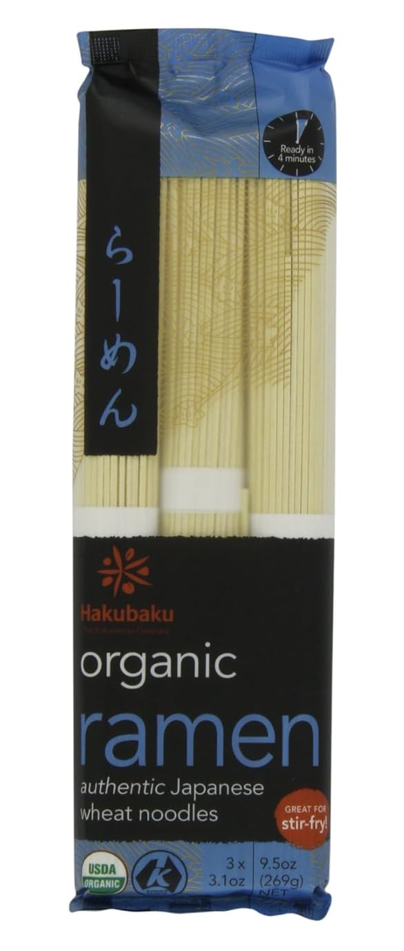 Hakubaku Organic Ramen Noodles – Authentic Japanese Wheat Noodles, USDA Organic, 9.5 oz (3-Pack), Great for Stir-Fry or Soup, Non-GMO, Kosher