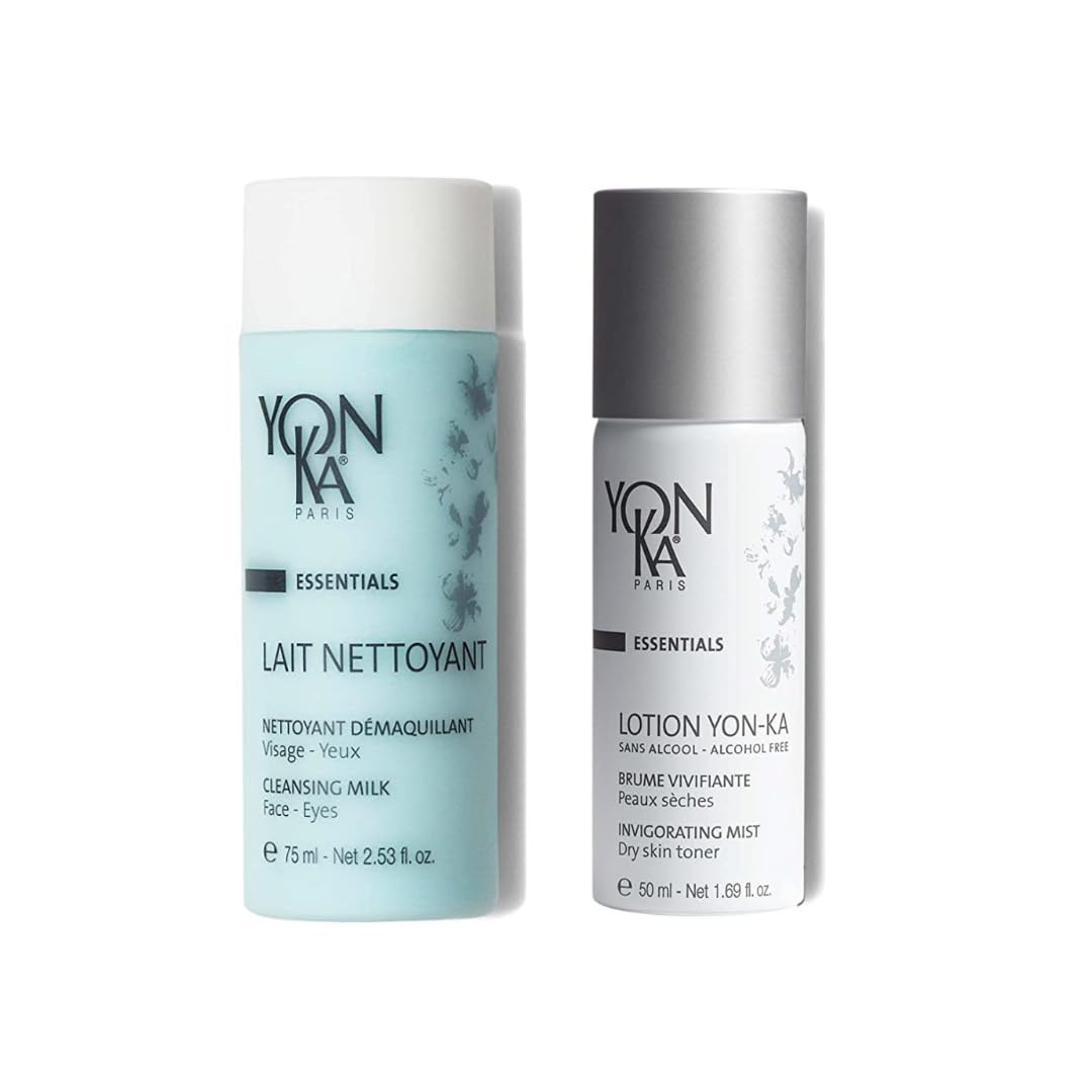 Yon-Ka Lait Nettoyant Facial Cleanser & Makeup Remover with Travel Lotion PS Hydrating Face Toner | Travel Set 2.53 fl oz / 1.69 fl oz