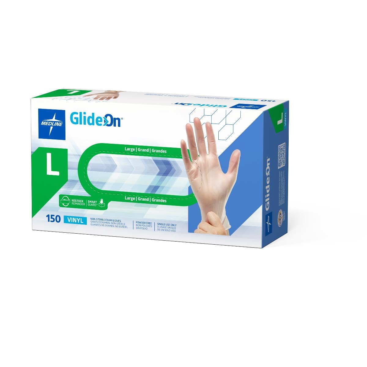 Medline For California Only, Glide-On Powder-Free Vinyl Exam Gloves, Size L