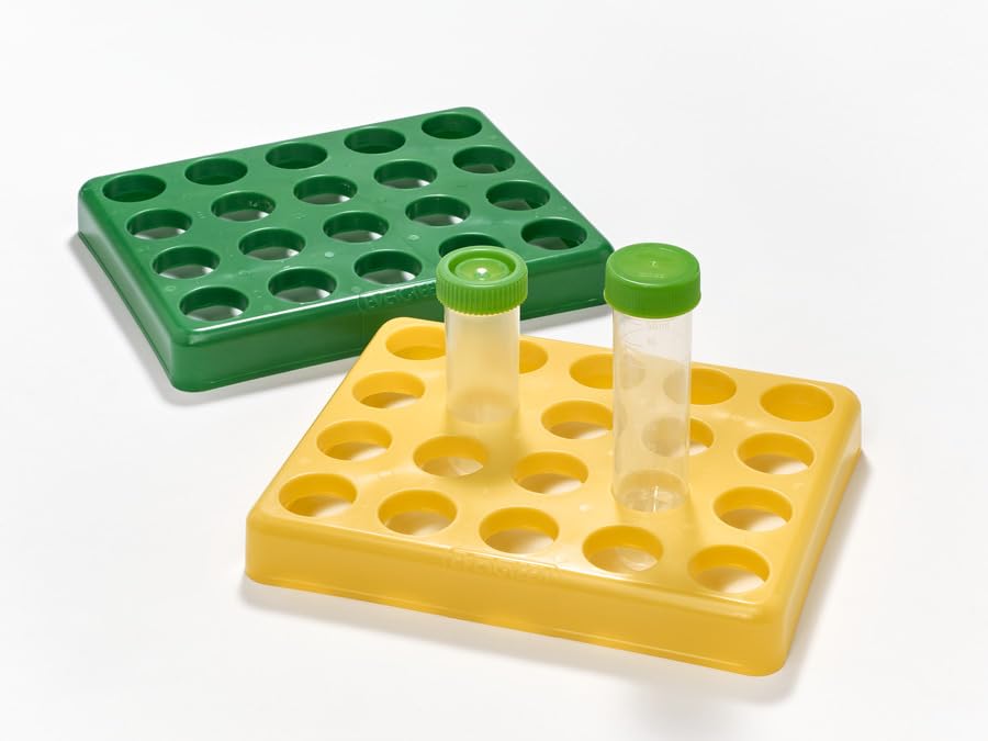 Caplugs Evergreen 240-3500-G10 CTR Series – 30 mL and 50 mL Centrifuge Tube Rack, 6 Pack, Green Polystyrene (PS), 20 Places, Fits 20 mL Vials, Alpha-Numerically Labeled, Testing, Storage, Laboratory