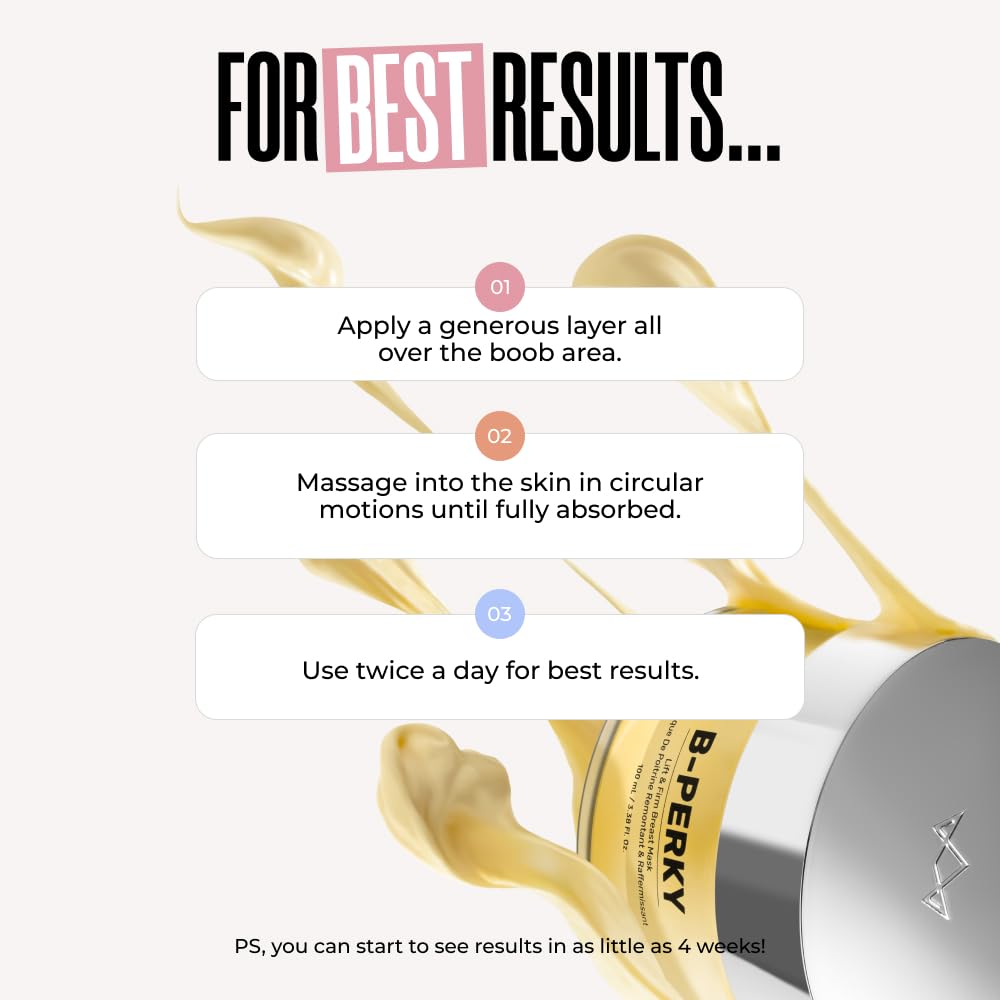 MAËLYS B-PERKY Lift & Firm Breast Mask - Leave-On Firming Cream for Breast Area - Smoothing Chest Treatment with Hydrating Jojoba Oil and Skin Tightening Kigelia Africana (3.38 Fl Oz)