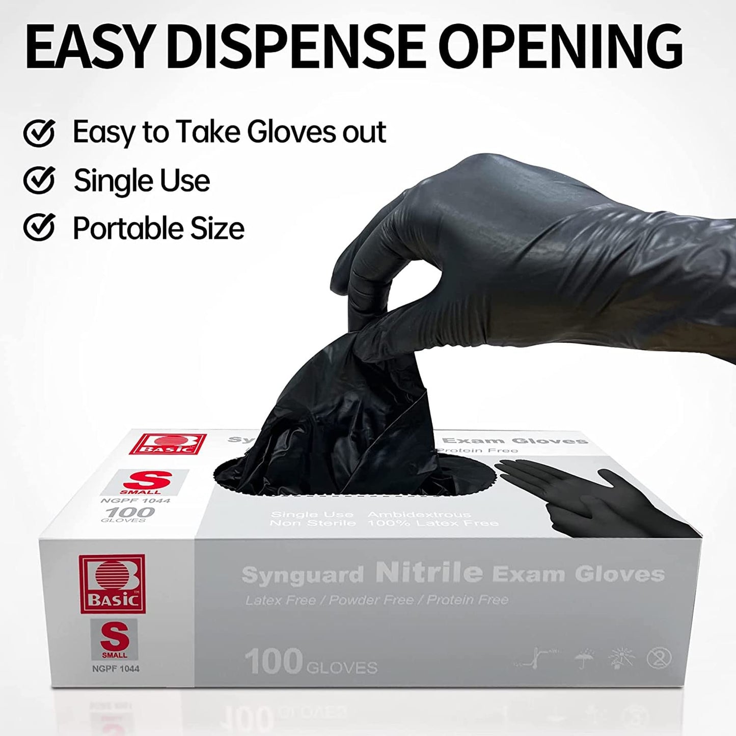 Intco Basic Medical Black Nitrile Exam Gloves 4.5 Mil - Latex-Free & Powder-Free - NGPF 1044 (box of 100), Small