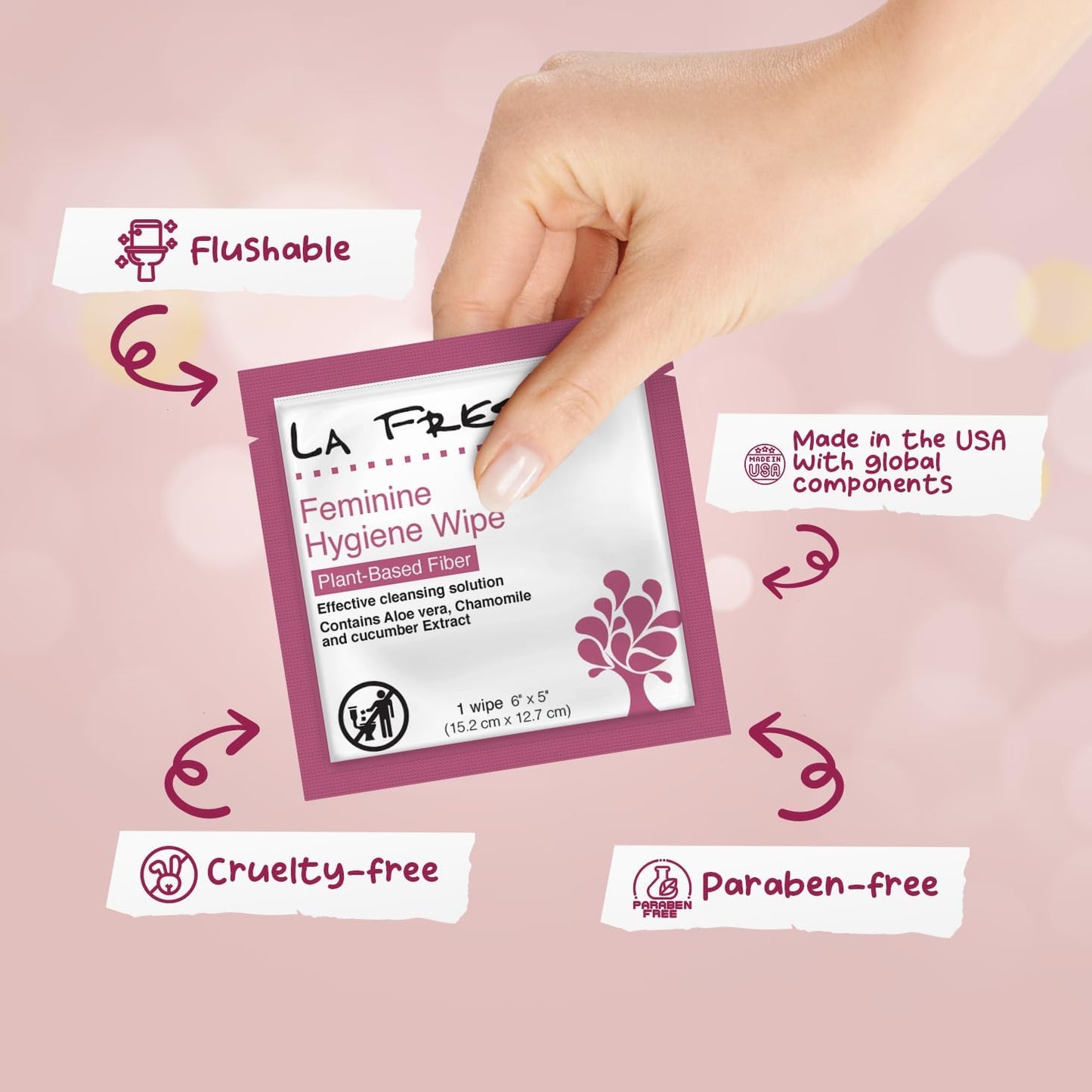 LA Fresh Feminine Wipes with Aloe Vera, Chamomile Extract, Cucumber, and Vitamin E - Pack of 50 ct Wipes for Women