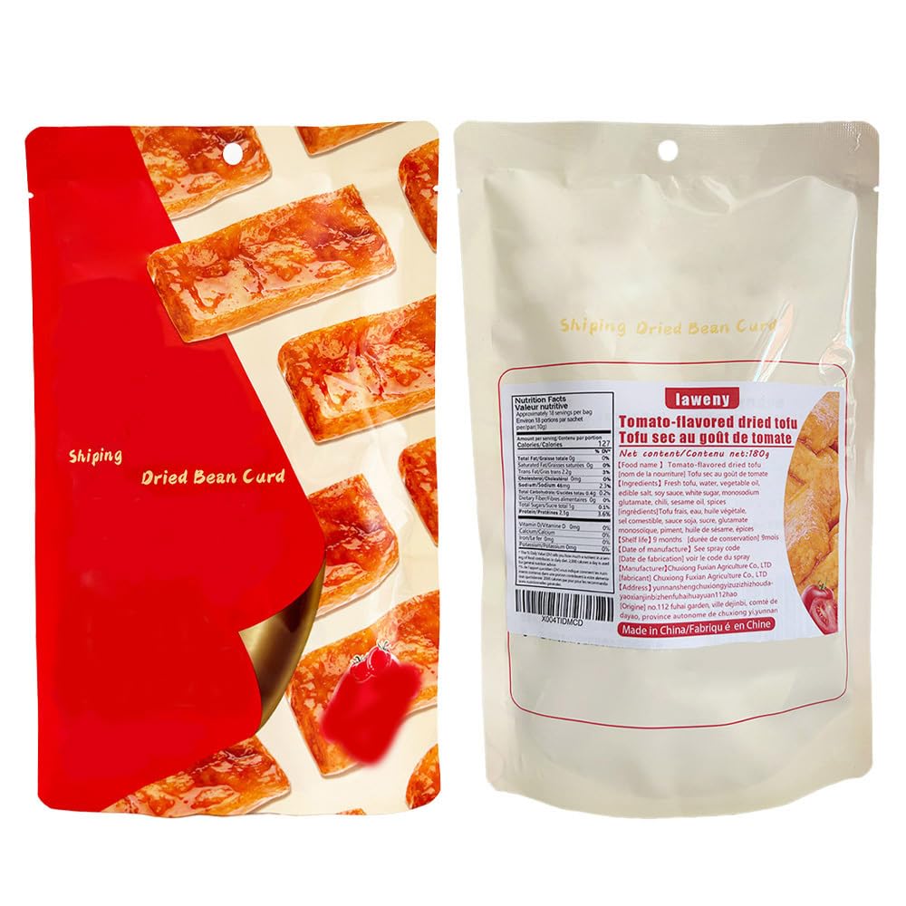 Dried tofu , tomato flavored dried tofu,(6.34oz/180g)sweet and sour, delicious bean flavor, non fried, non greasy, soft, pliable and chewy, casual snacks, office snacks