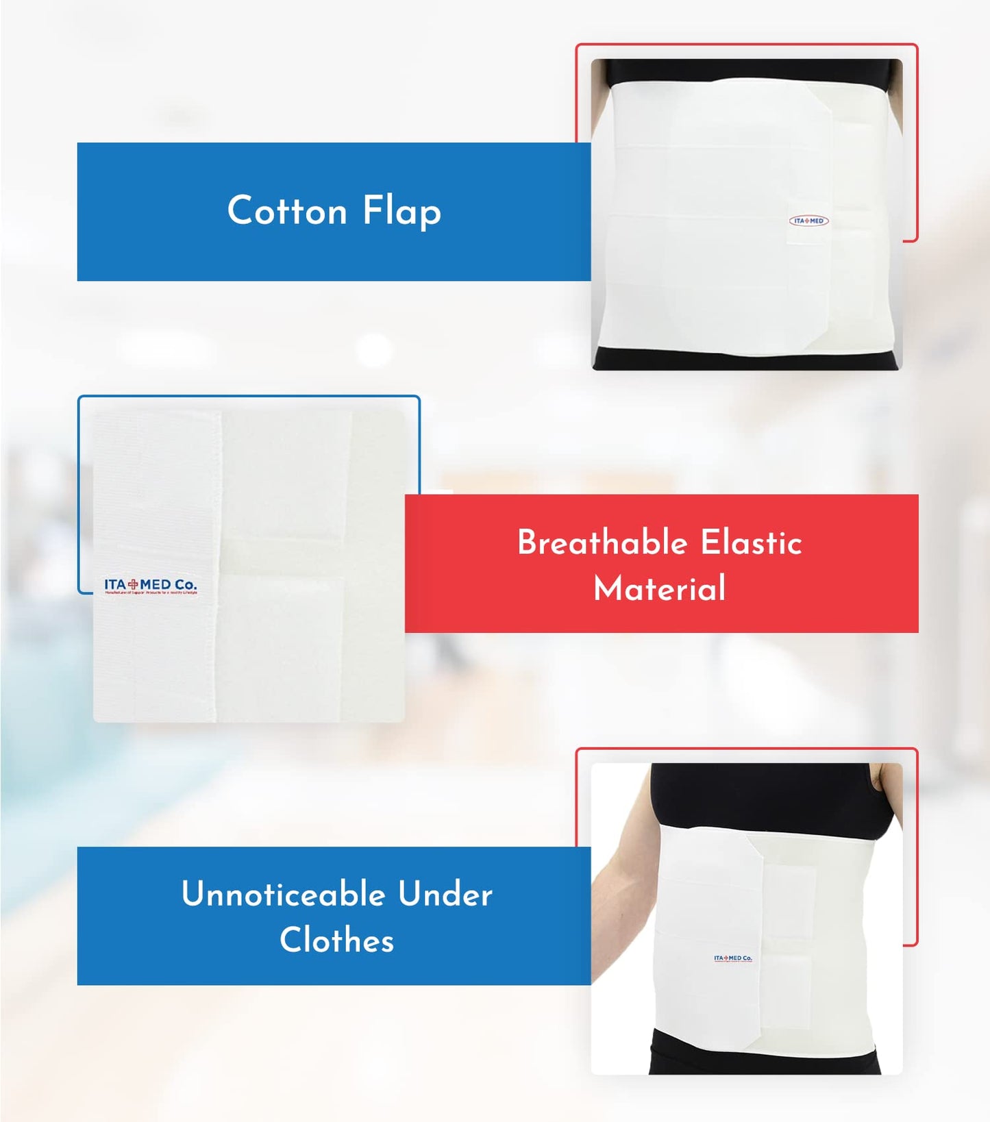 ITA-MED Unisex 12” Abdominal Binder – Helps Recover Post-Surgery, Postpartum & Hernia, Made in USA, White (XL)