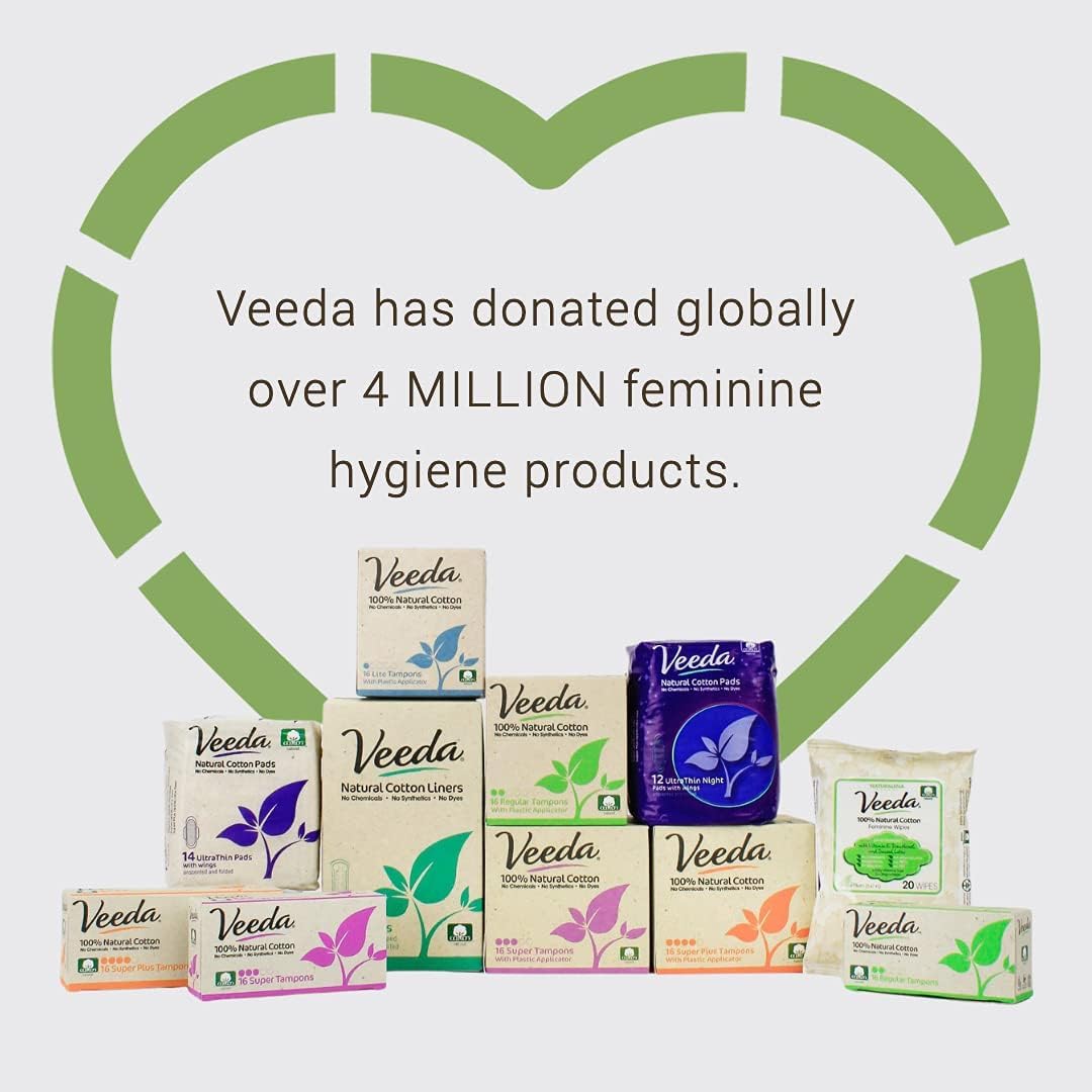 Veeda 100% Natural Cotton Tampons - Super Absorbency with Leak Proof Protection - Compact BPA-Free Applicator - Unscented & Free from Chlorine, Toxin - 96 Count