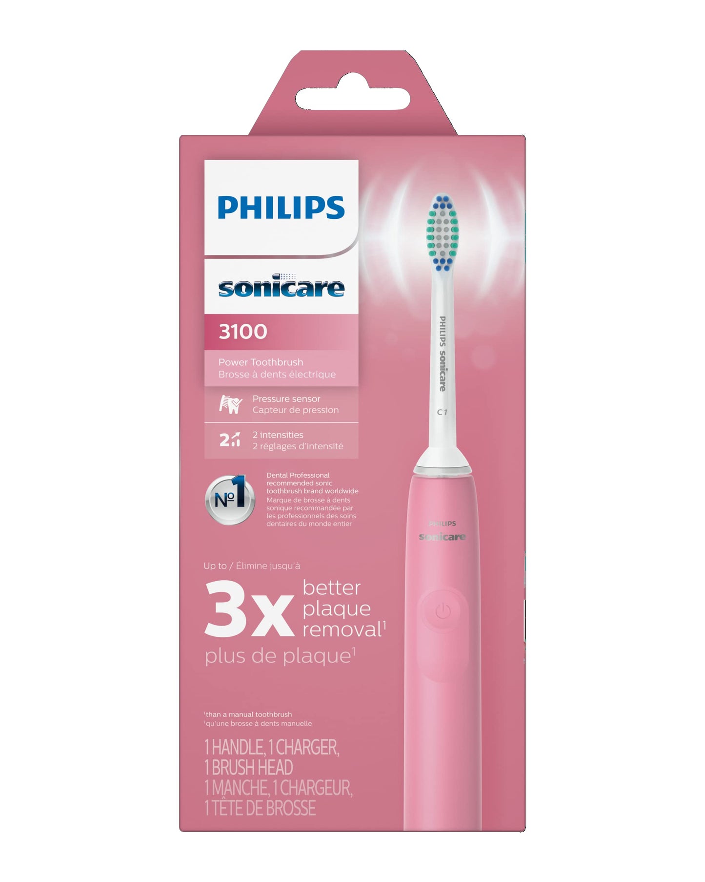 Philips Sonicare 3100 Power Toothbrush, Rechargeable Electric Toothbrush with Pressure Sensor, Deep Pink HX3681/06