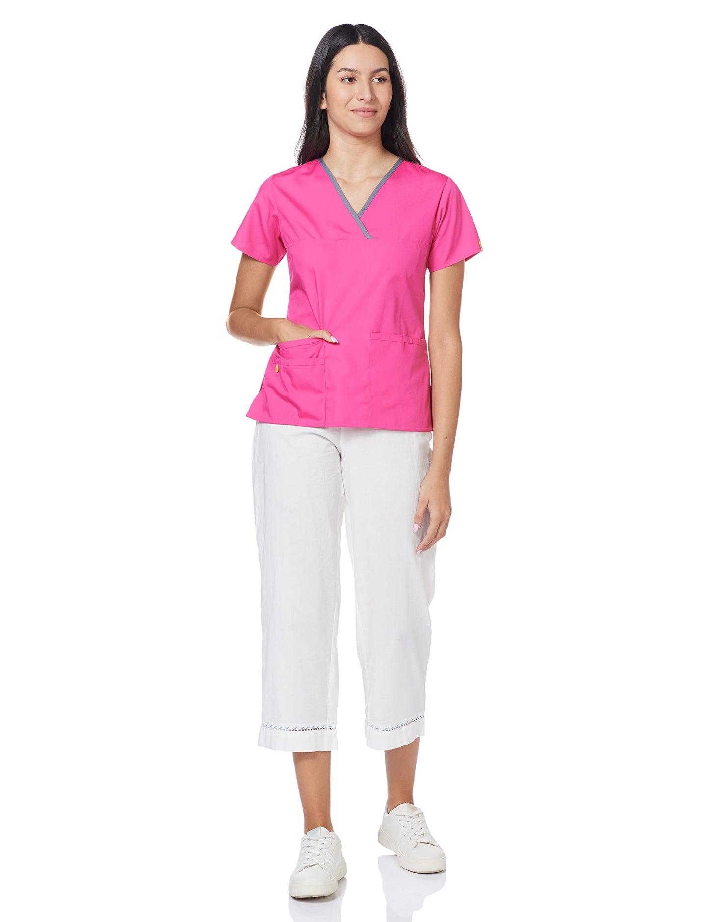 WonderWink Women's Scrubs Charlie 5 Pocket Y-Neck Wrap Top, Hot Pink, XX-Large
