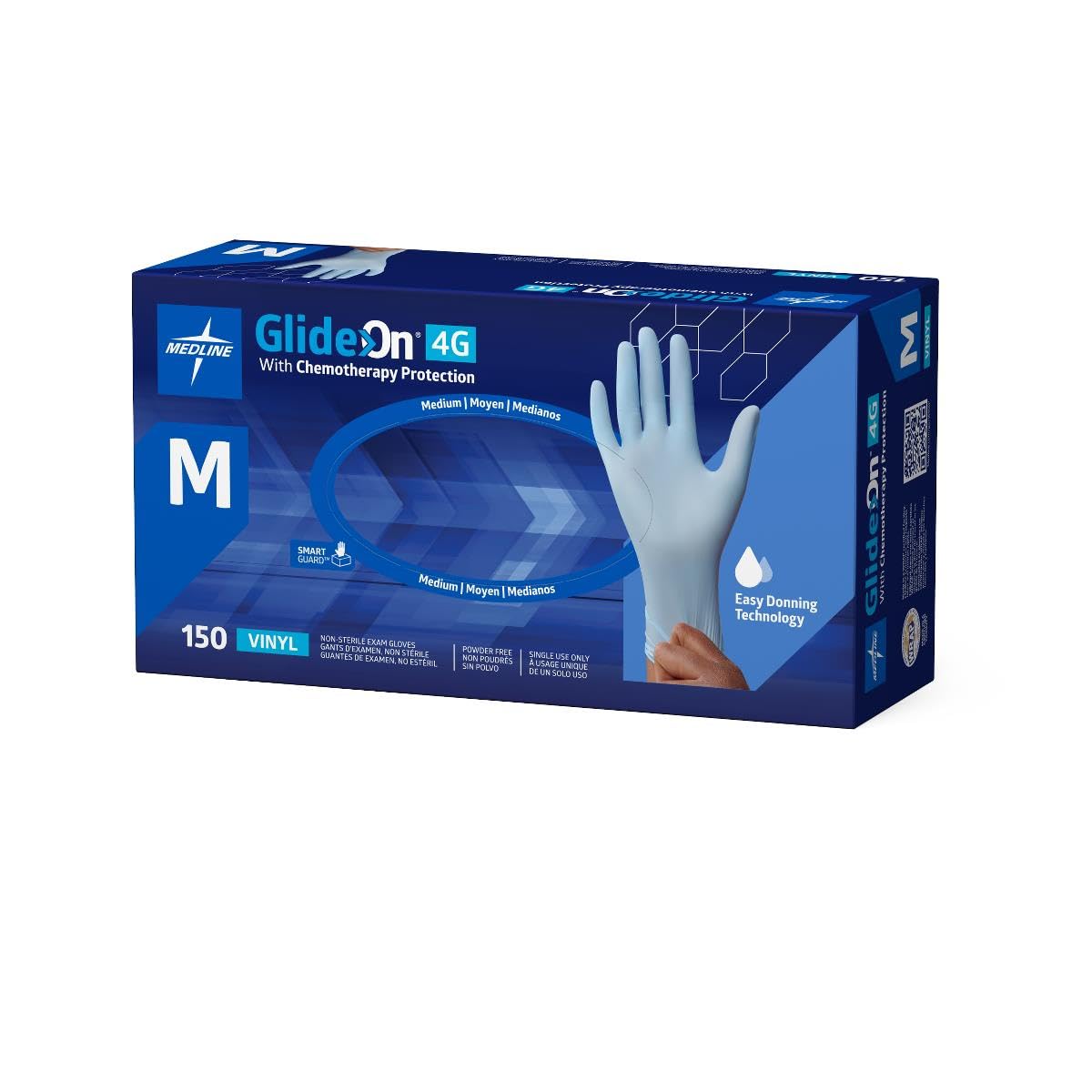 Medline Glide-On 4G Vinyl Exam Gloves with Chemotherapy Protection, Powder-Free, Size M