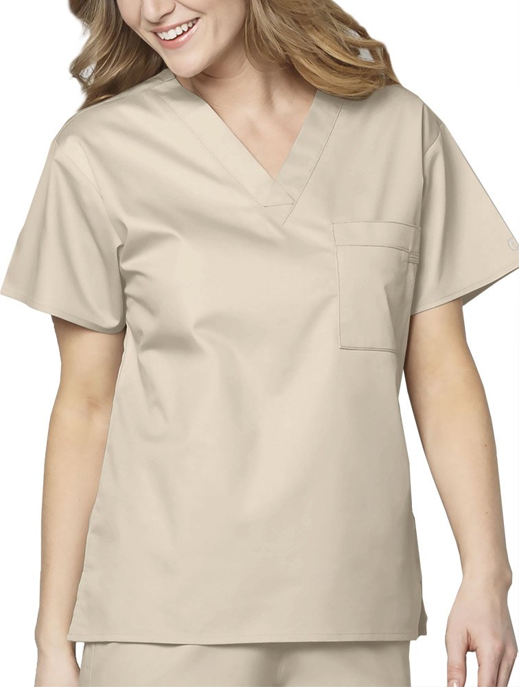 WonderWink Womens Unisex V-Neck Top Medical Scrubs Shirt, Khaki, Medium US