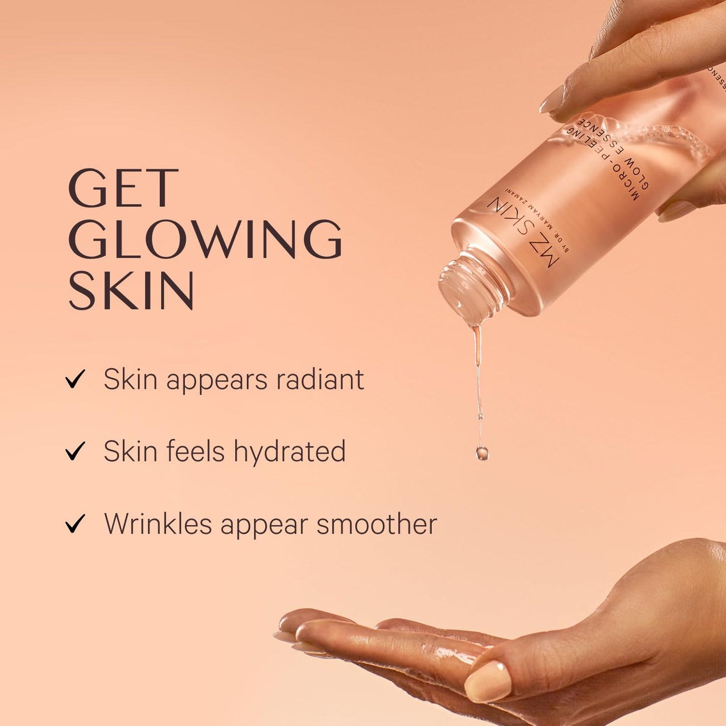 MZ SKIN Micro-Peeling Glow Essence 1.01 fl oz | 5% Azeloglicina, 3% Succinic & 2% Tranexamic Acid | Brightens, Clarifies & Smooths
