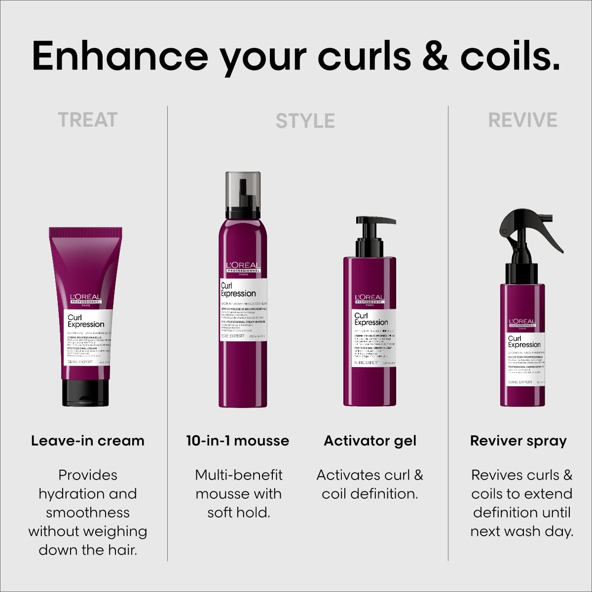 L'Oréal Professionnel Paris Curl Expression 10-in-1 Mousse - Multi-Benefits For Curly and Coily Hair - Defines and Strengthens Curls With Heat Protection, Silicone, Paraben and Alcohol-Free