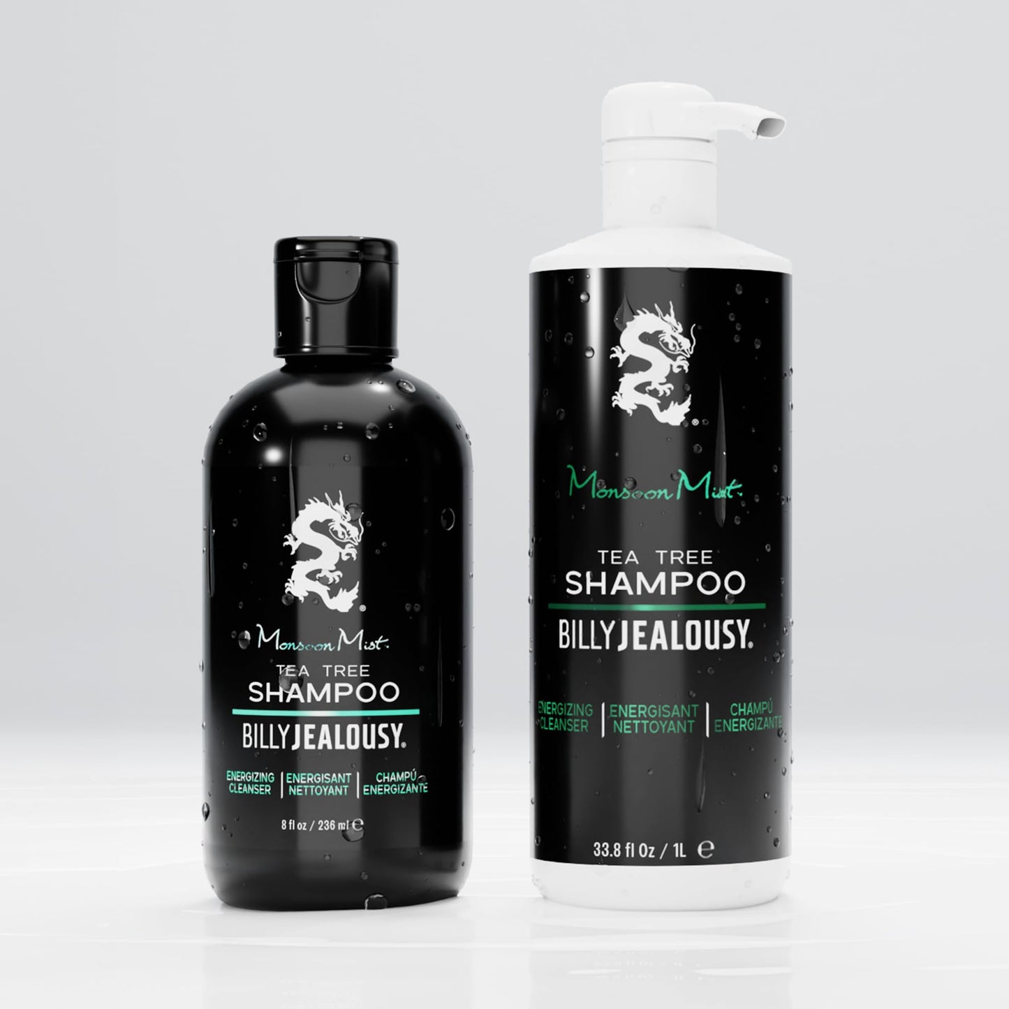 Billy Jealousy Monsoon Mist Tea Tree Energizing Men's Shampoo with Peppermint & Rosemary, Removes Oil Build-up and Soothes Scalp Itch & Irritation, 8 Oz.