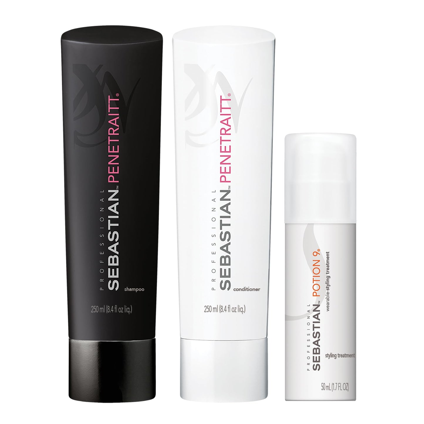Sebastian Professional Shampoo, Conditioner 8.4 fl oz & Trial Size Potion 9 Leave-in Styling Treatment, 1.7 fl oz