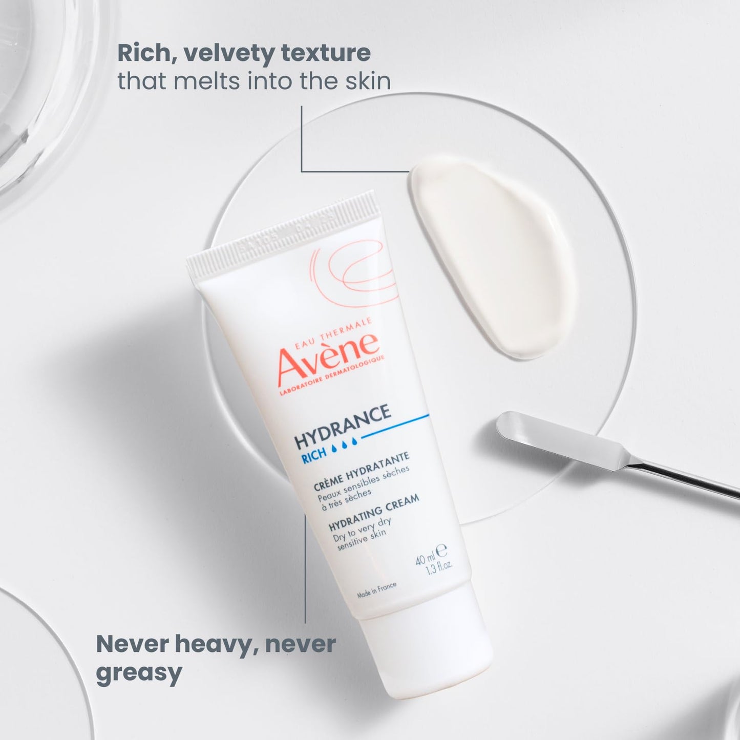 Avène Hydrance RICH Hydrating Cream, Daily Face Moisturizer, Soothes feelings of skin tightness & discomfort associated with dryness, Dry skin moisturizer, Non-Comedogenic, 1.3 Oz
