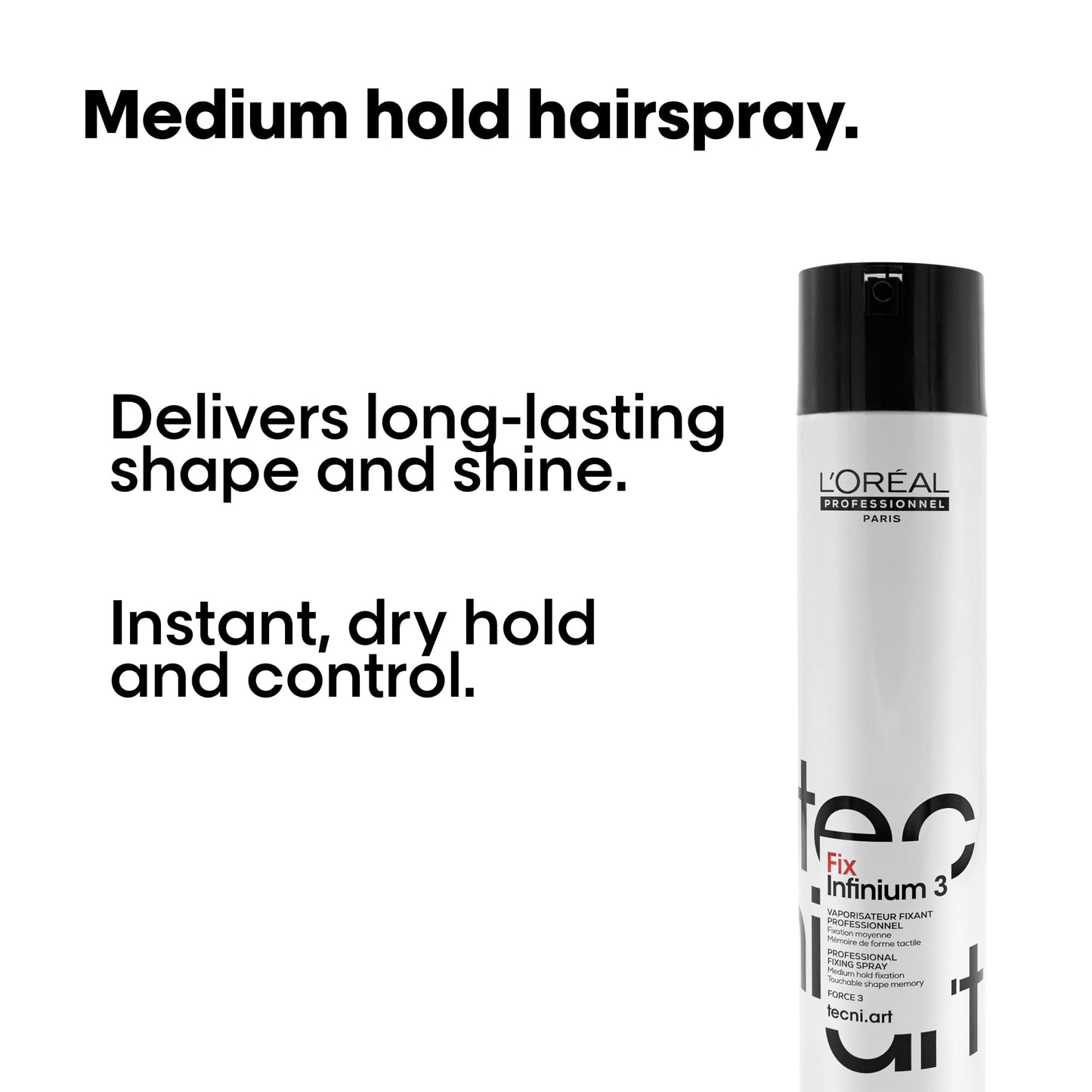 L'OREAL PROFESSIONNEL PARIS Fix Infinium 3 - Medium Hold Hairspray For Lasting Shape and Shine, Reduces Frizz Without Stiffness