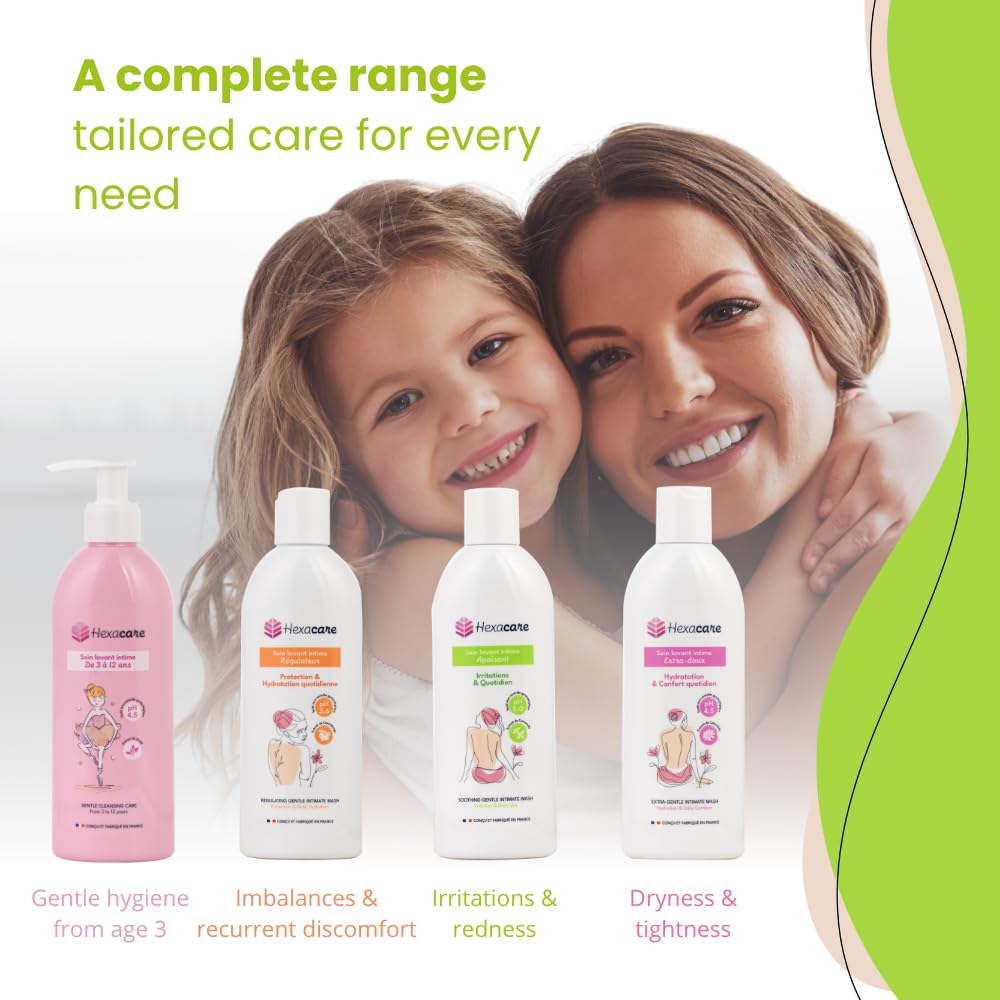 Hexacare Feminine Wash for Sensitive Skin – pH Balanced Intimate Wash, Soothing Cleansing Gel, Helps with Irritation & Discomfort, Soap-Free, Made in France, 6.7 Fl Oz